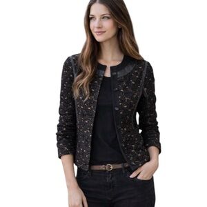 Diane Von Furstenberg Women’s Maya Pebble Black Lace Leather Trim Jacket Size 4